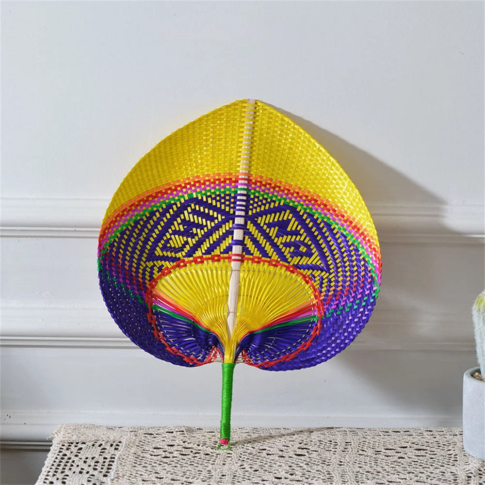 Handmade Bamboo Woven Fan Straw Woven Summer Cooling Hand Fan Creative Sunflower Fan Peach Heart Large Fan