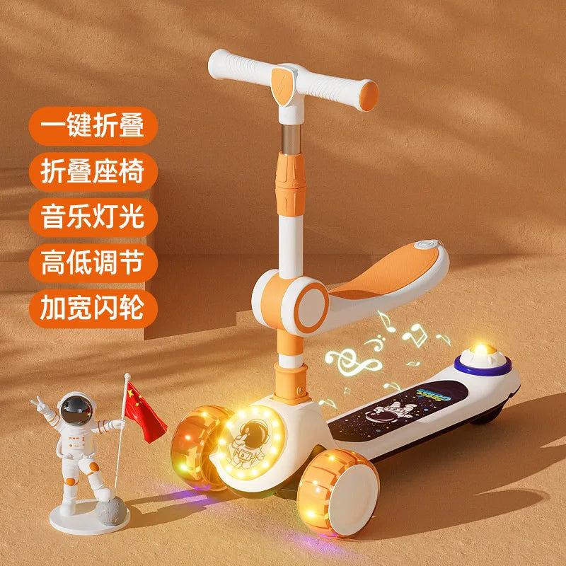 Cycling City Foldable Space Children's Scooter With Seat Push Handle Baby Toy Car Super Load-bearing Music Flash Wheel Scooter