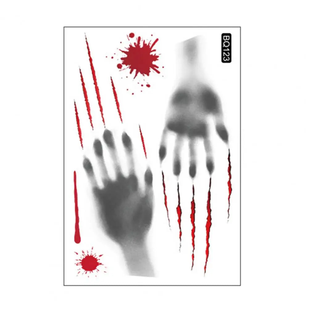 Halloween Sticker Ghost Shadow Blood Handprint Window Glass Sticker Traceless Scary Red Blood Print Window Wall Decal Decoration