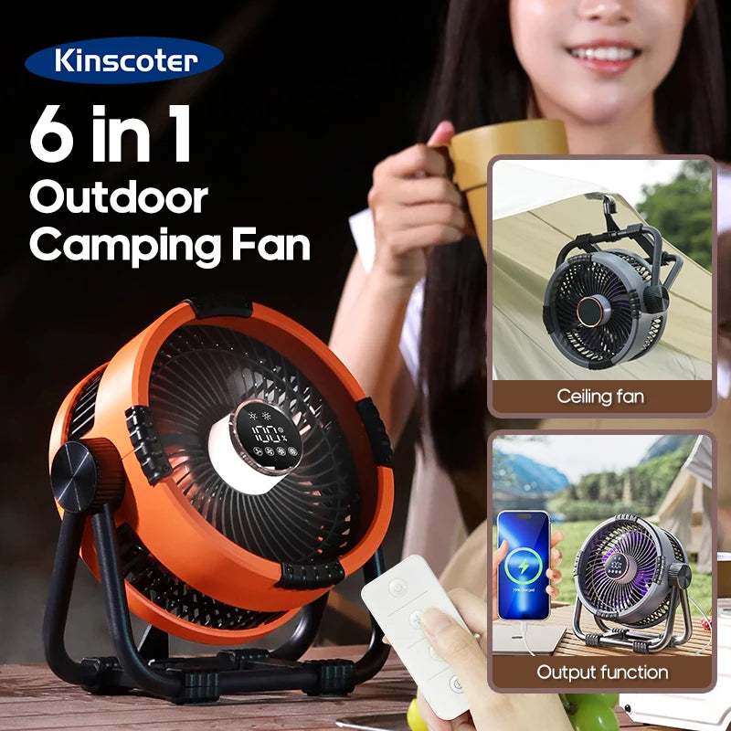 New Multifunctional 6 in 1 Desktop Fan 20000mAh Outdoor Camping Fan Air Circulator 4 Speed Adjustment Wireless Tent Ceiling Fan