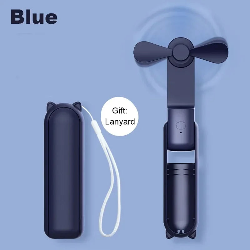 2000mAh Power Bank 3 Gears Portable Fan Super Mini Handheld Fan USB Rechargeable Fan Foldable Hand Held Small Pocket Fan