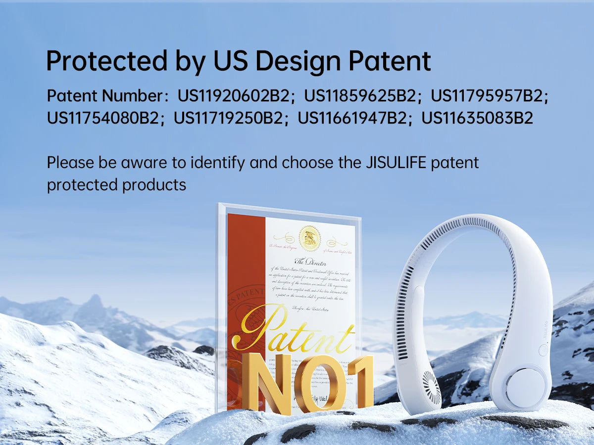 JISULIFE Portable Neck Fan, 4000 mAh Battery Rechargeable,5 Speeds Adjustable,Twistable Hands-Free Bladeless Neckband for Sports