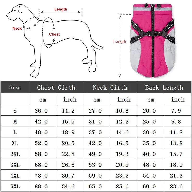 Waterproof Dog Jacket with Harness - Winter Warm Coat for Small & Large Dogs (Labrador, Chihuahua, French Bulldog)