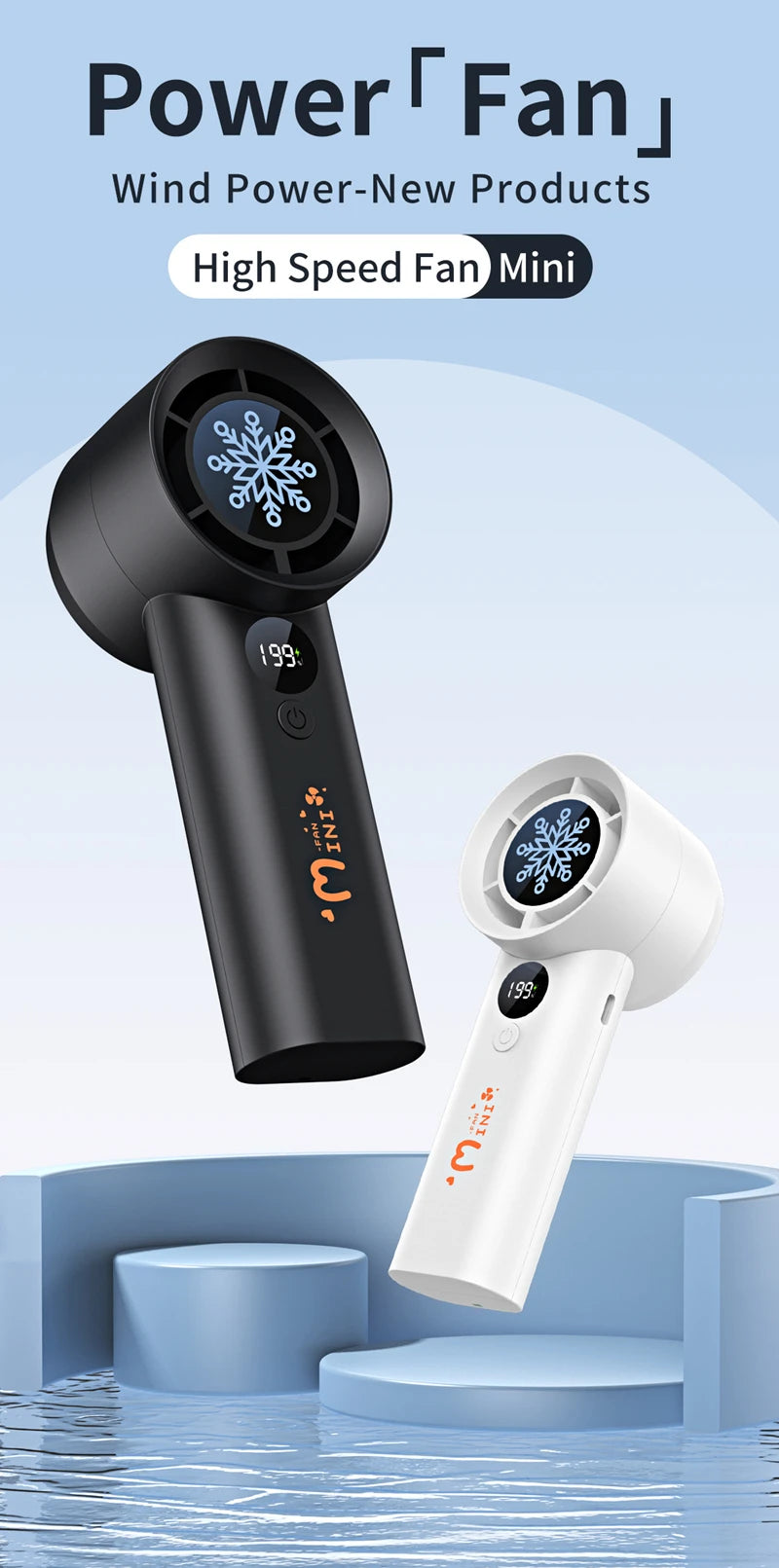 Xiaomi New Handheld Fan 100 Wind Speeds Adjustable USB Charging Mini Digital Display Large Wind Turbine Leafless Electric Fan