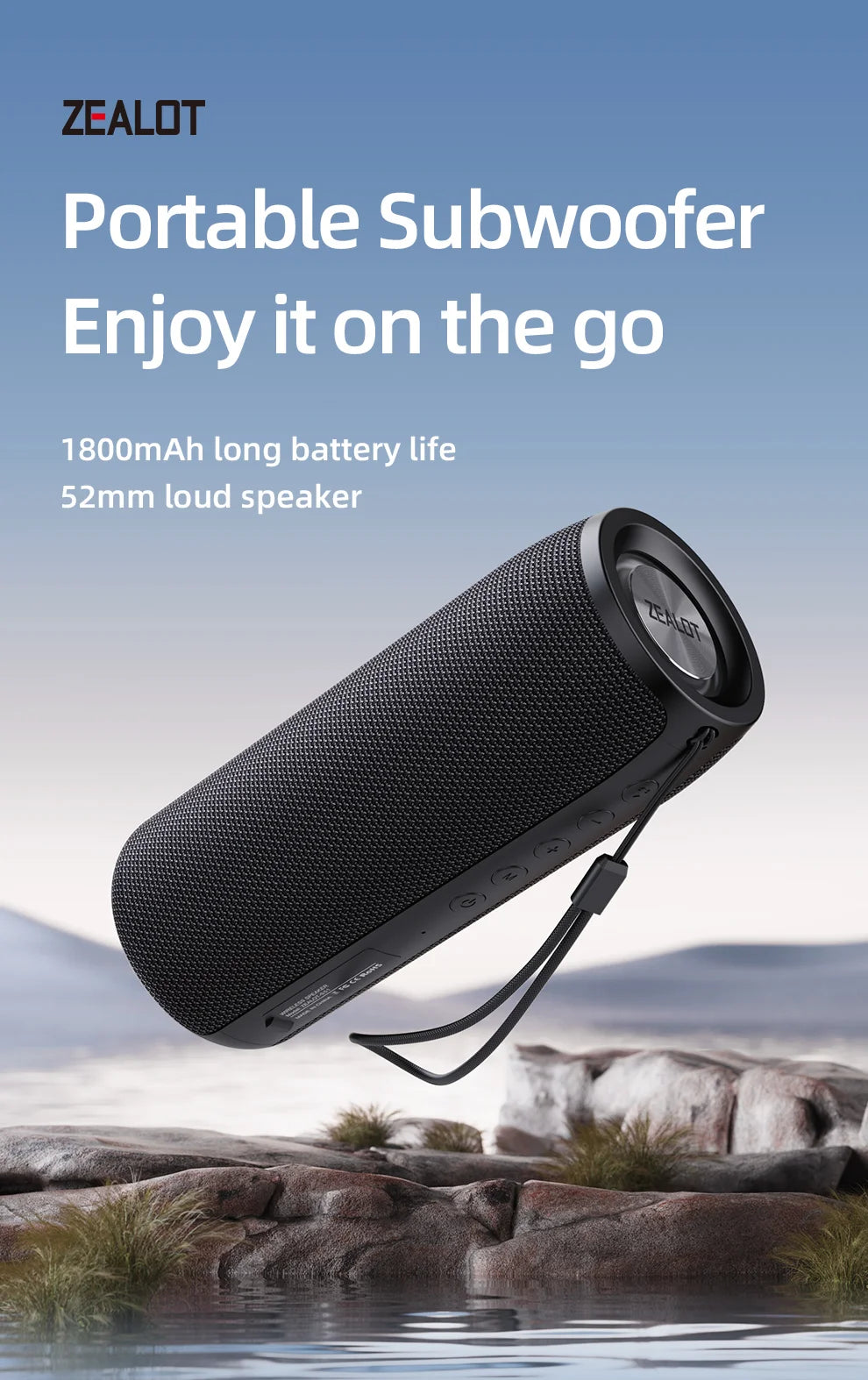 ZEALOT-S51 Powerful Bluetooth Speaker Bass Wireless Speakers Subwoofer Waterproof Sound Box Support TF, TWS, USB Flash Drive