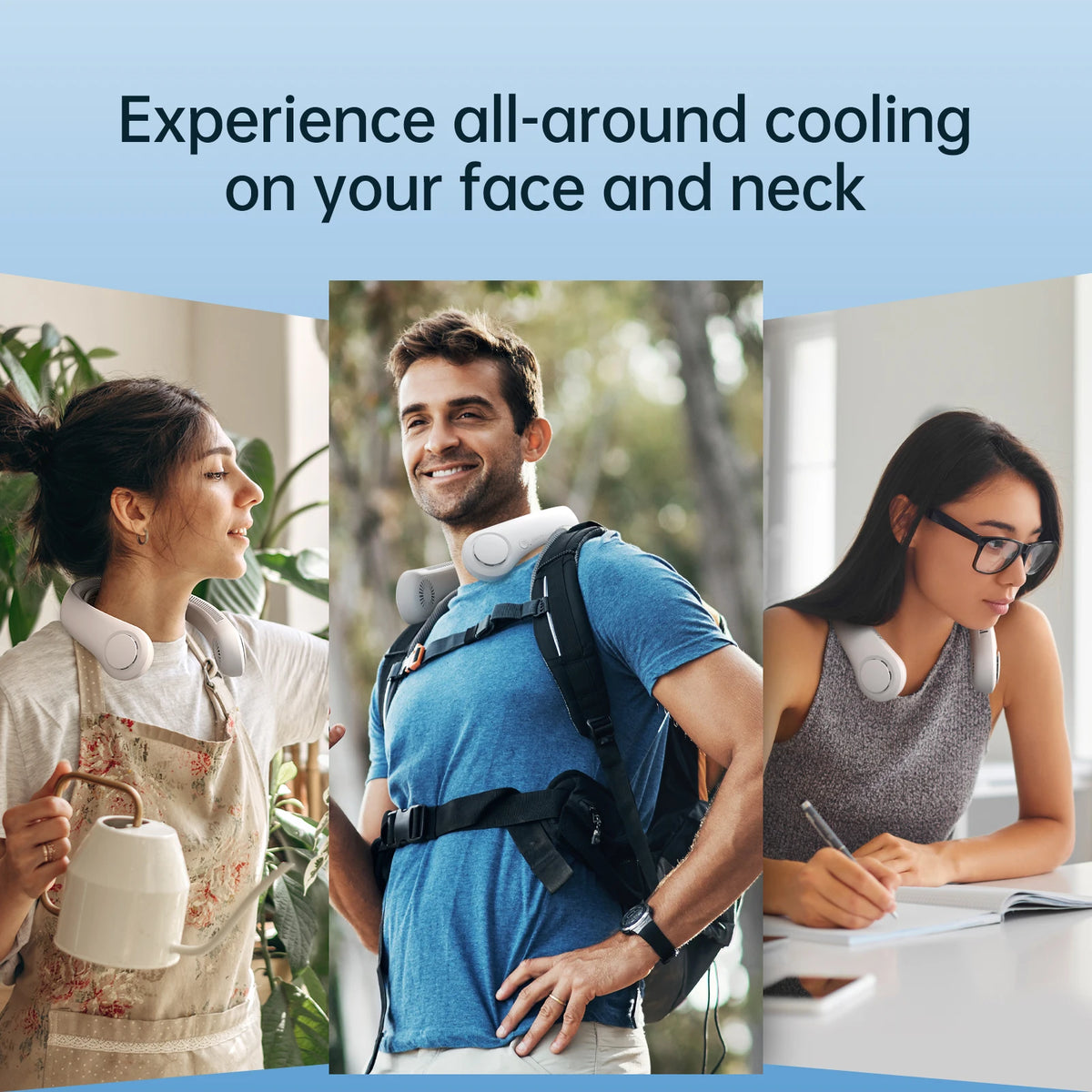 JISULIFE Portable Neck Fan Upgraded, 5000mAh Battery, Necksupport, 5 Speeds Gears Adjustment, Outdoor Wearable Hands-Free Fan