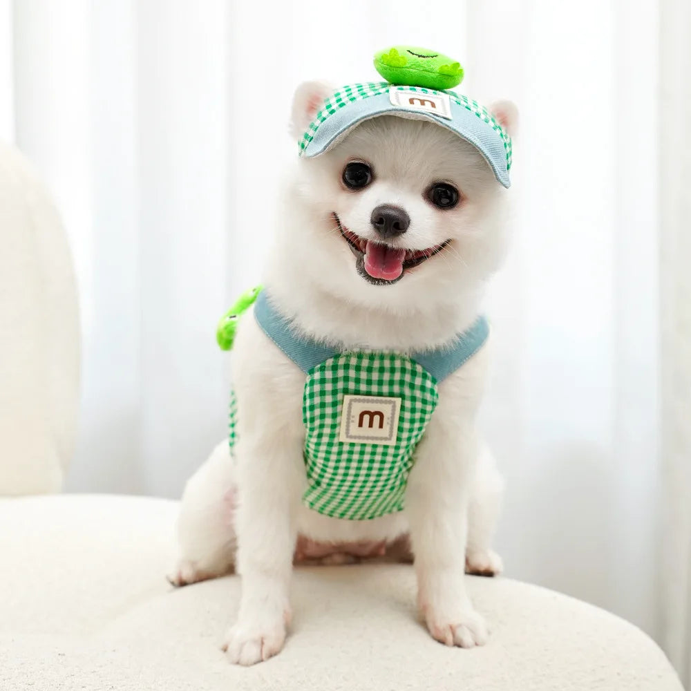 Cartoon Pet Harness Leash Sun Hat Set Cute Kitten Puppy Costume Cat Small Dogs Vest Harness Rope Cap 3pcs Outdoor Pet Supplies