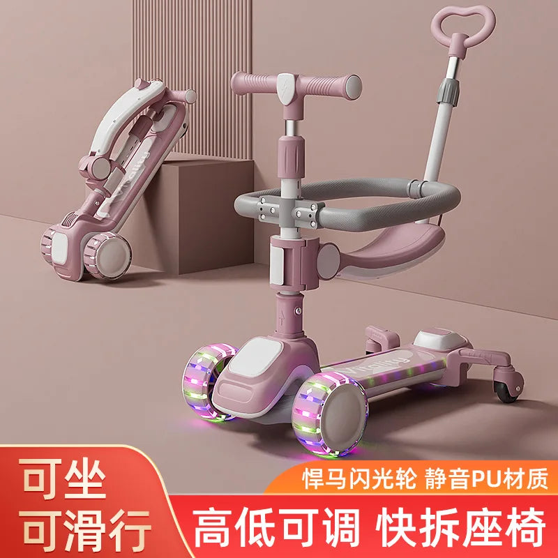 New Children's Scooter Multifunctional Toy Car for Boys and Girls with Guardrails Universal Wheels Five in One Children Scooter