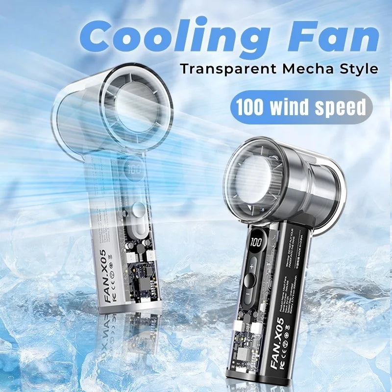Fan X05 Mecha 100-speed Fan USB 20000RPM Violent Turbine Fan Handheld Refrigeration Ice Compress Fan Camping Travel