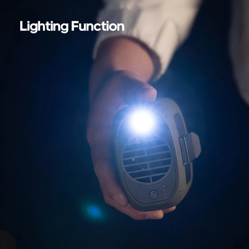 KINSCOTER Portable Outdoor Waist Fan 8000mAh LED Lighting Multifunctional Neck Fan with Power Bank for Camping Hiking Climbing