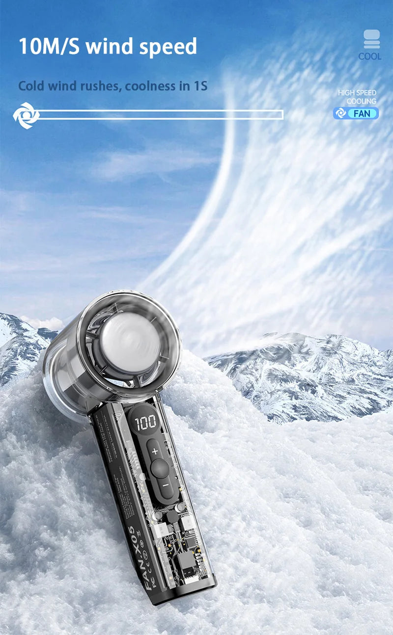 Fan X05 Mecha 100-speed Fan USB 20000RPM Violent Turbine Fan Handheld Refrigeration Ice Compress Fan Camping Travel