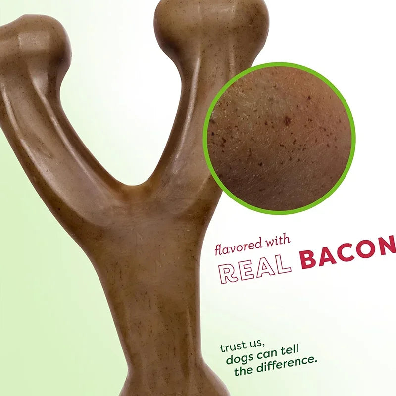 Wishbone Durable Dog Chew Toy for Aggressive Chewers Real Bacon Flavor
