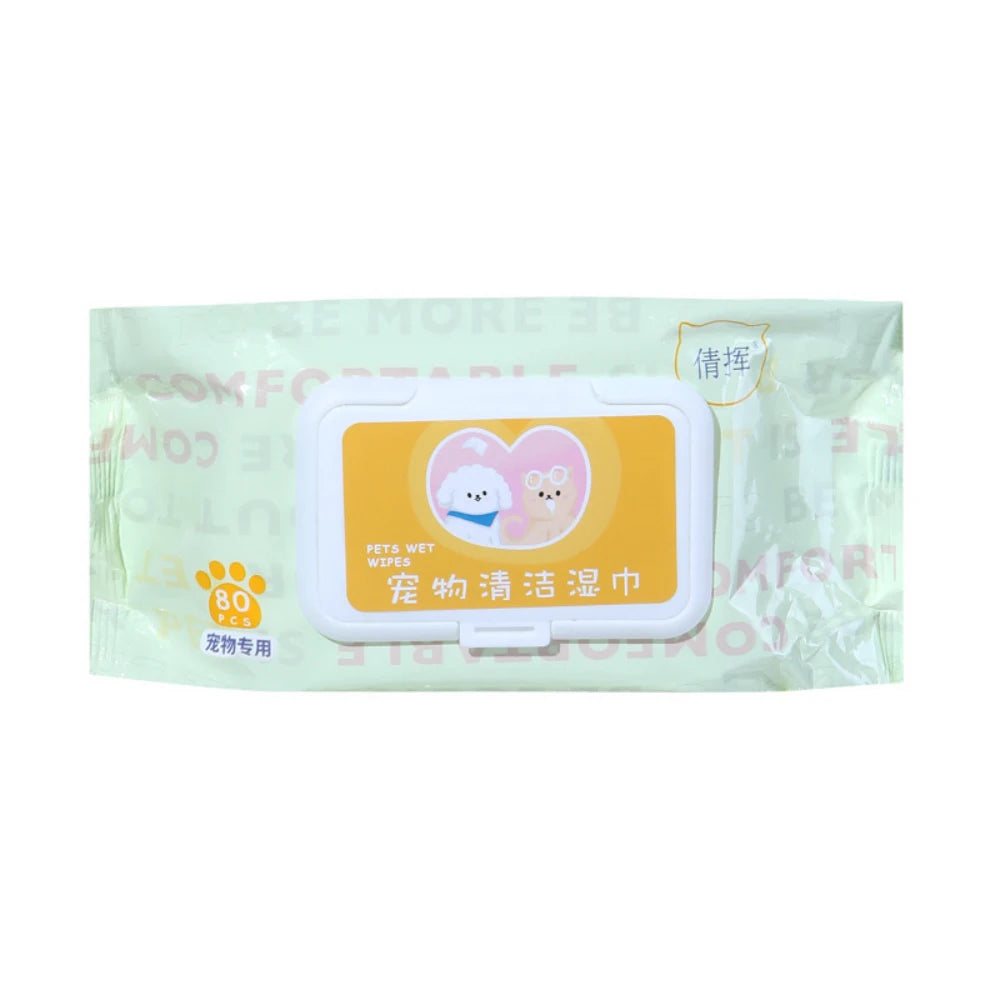Hypoallergenic Pet Wipes for Cats & Dogs Tear Stain Remover No-Rinse Body Cleaning Deodorizing Wet Wipes 80-Ply