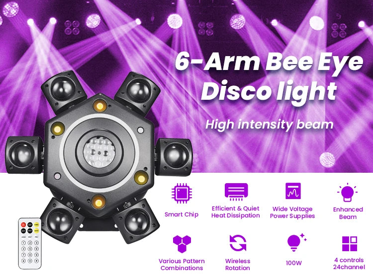 KEMAX Mini Beam 100W LED Mobile Head RGBW 6Arm Strobe Disco Party Light DMX DJ Accessories Nightclub Robot Stage Effect Light