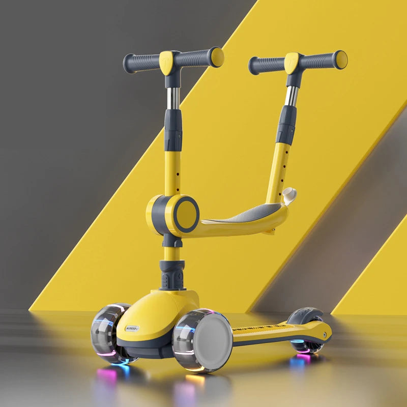 For 2-12 Years Children Cycling Kick Scooter With Seat And Pusher Flash Wheels Board Kid Music Pedal Scooters Adjustable Height