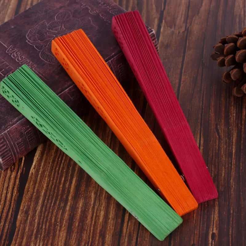 Fashion Wedding Hand Fragrant Party Carved Bamboo Folding Fan Chinese Wooden Fan Vintage Hollow Antiquity Folding Fan