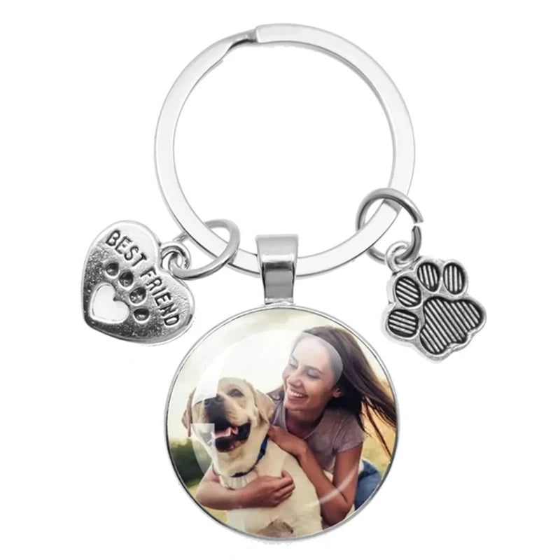 Custom Pet Photo Key Ring In Memory Of My Dog Mini Heart Claw Pendant Glass Keychain Car Key Man Women Favorite Souvenir Jewelry