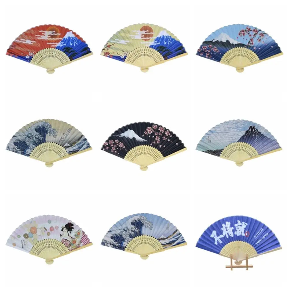 Portable Bamboo Folding Fan Bamboo Handle Japanese Style Props Fan Paper Home Decoration Fan