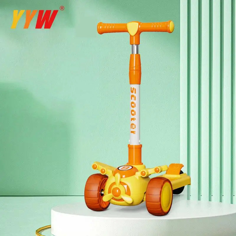 For 2-8 Years Children Cycling Kick Scooter With Seat And Pusher Flash Wheels Board Adjustable Height Kid Foot Pedal Scooters
