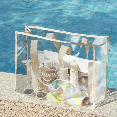 Waterproof Cosmetic Bag Fashionable Summer Storage Shoulder Bag Large Transparent Tote Bag For Women Swimming Beach