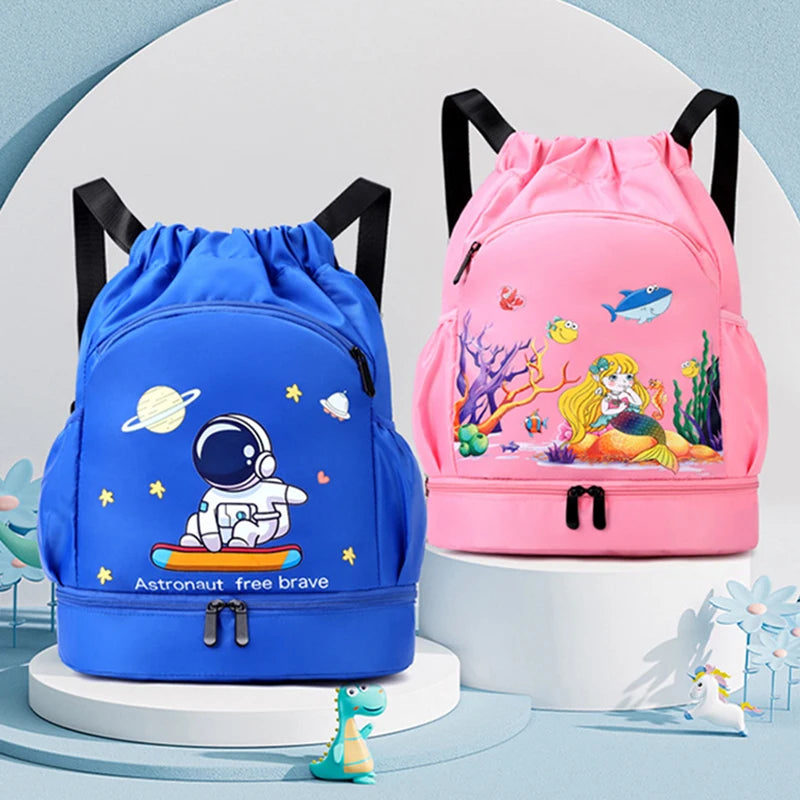 Kids Swimming Backpack Children Dry Wet Sports Gym Fitness Bag Waterproof Beach Shoulder Rucksack  Cartoon Travel Duffel Pack