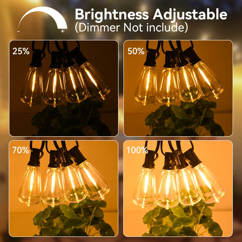 ST38 LED String Lights 10M 15M 30M Waterproof Patio Light Outdoor LED Fairy Light Wedding Decoration For Garden Cafe Backya