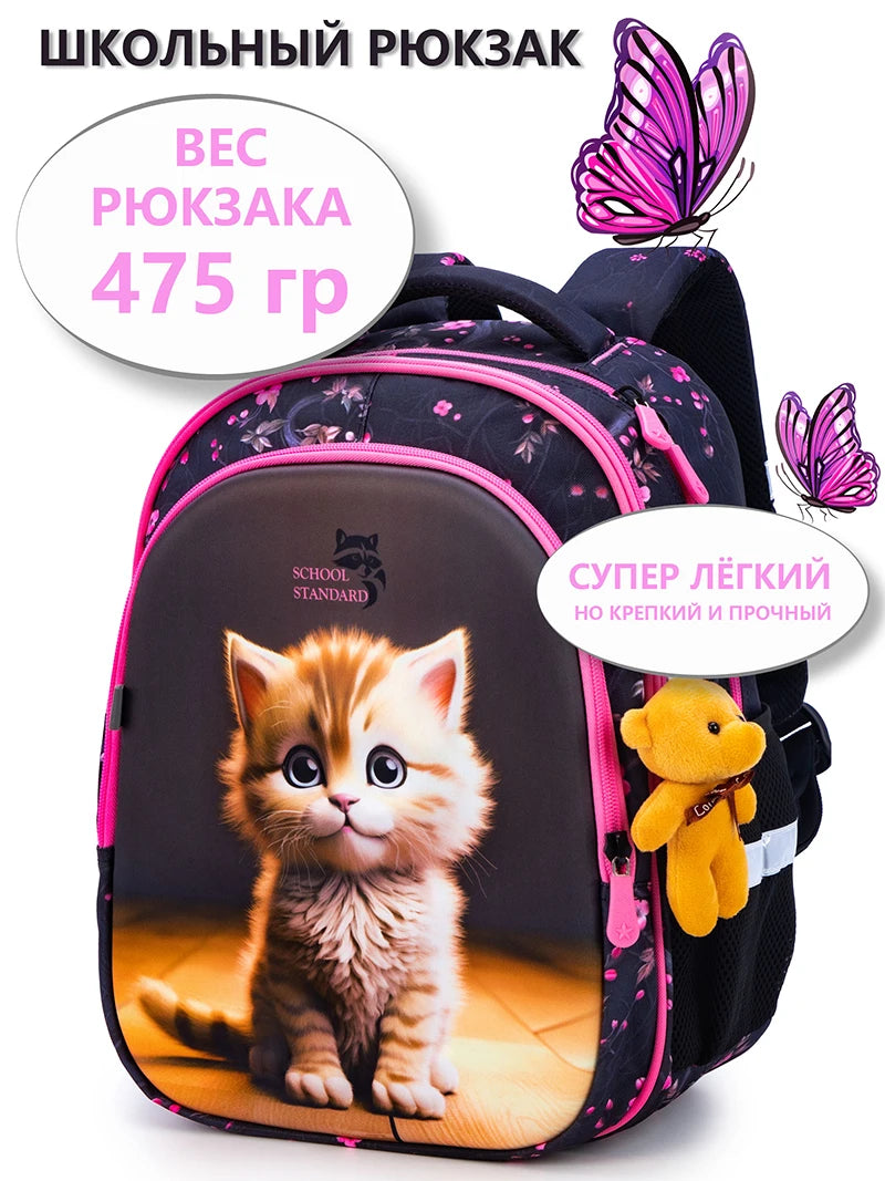 Orthopedic School Bags For Girls Cartoon Cat 3D Folded Backpacks Girl Waterproof Children School Bag Kids Mochila Escolar