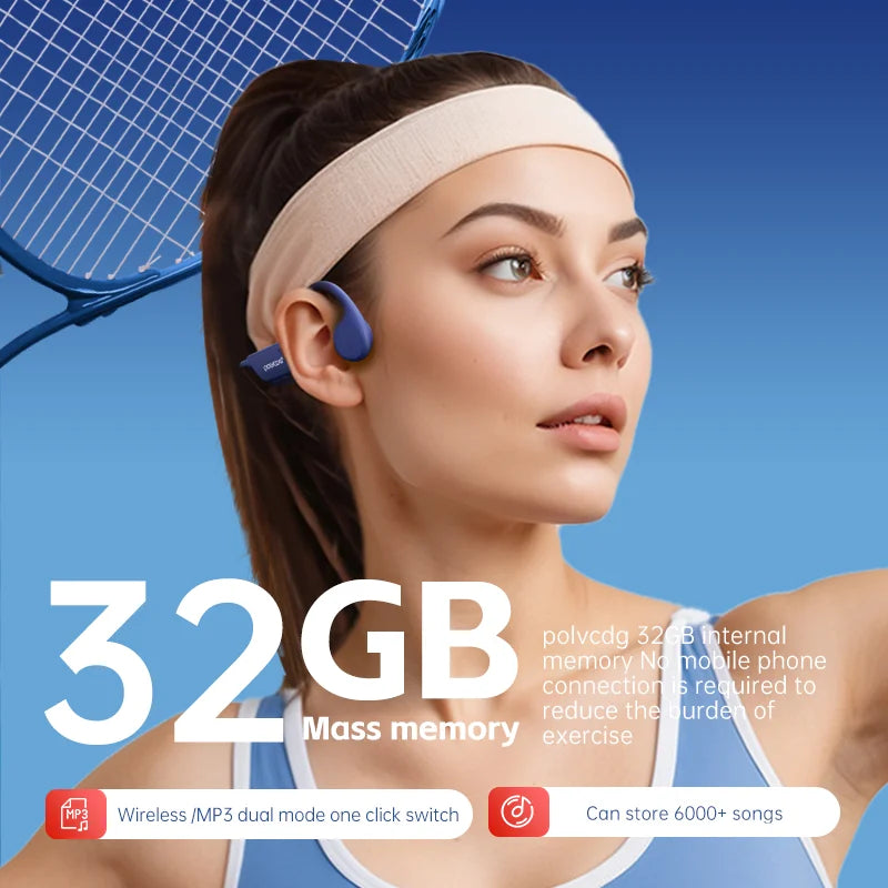 Bone Conduction Headset IPX8 32GB Bluetooth 5.3 Wireless Headset with Microphone Waterproof Swim 2024 New