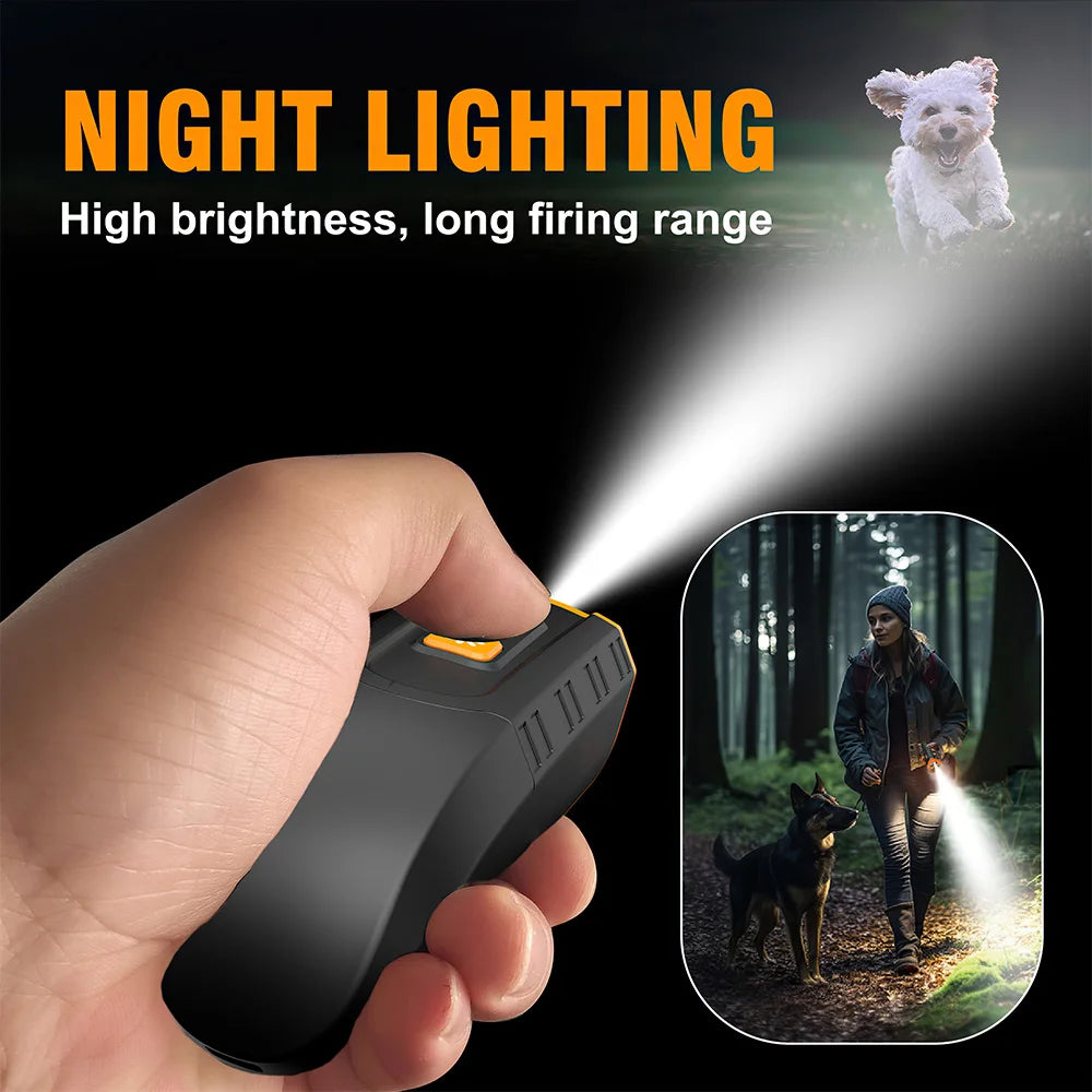 Pet Dog Repeller Rechargeable Ultrasonic Dog Training Tool Anti Bark Deterrent Device Stop-Barking Trainer with LED Flashlight
