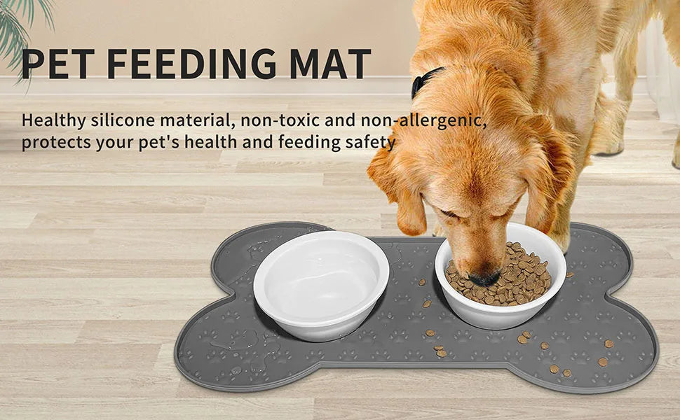 Dog Food Mat Anti-Slip Silicone Thicker Pet Placemat Waterproof Feeder Pad with Raised Edge Puppy  Feeding Mats