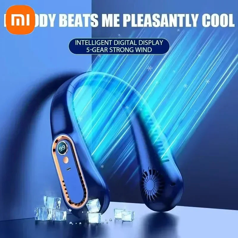 Xiaomi Neck Fan Digital Display Power Ventilator Leafless Neck Band Fan Portable Mini Air Cooler USB Rechargeable Fan
