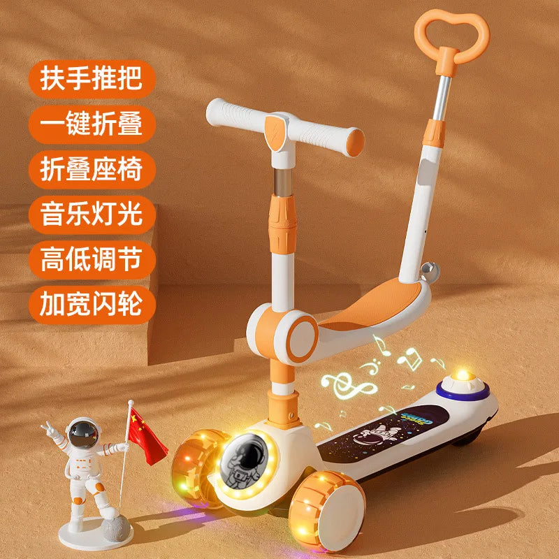 Cycling City Foldable Space Children's Scooter With Seat Push Handle Baby Toy Car Super Load-bearing Music Flash Wheel Scooter