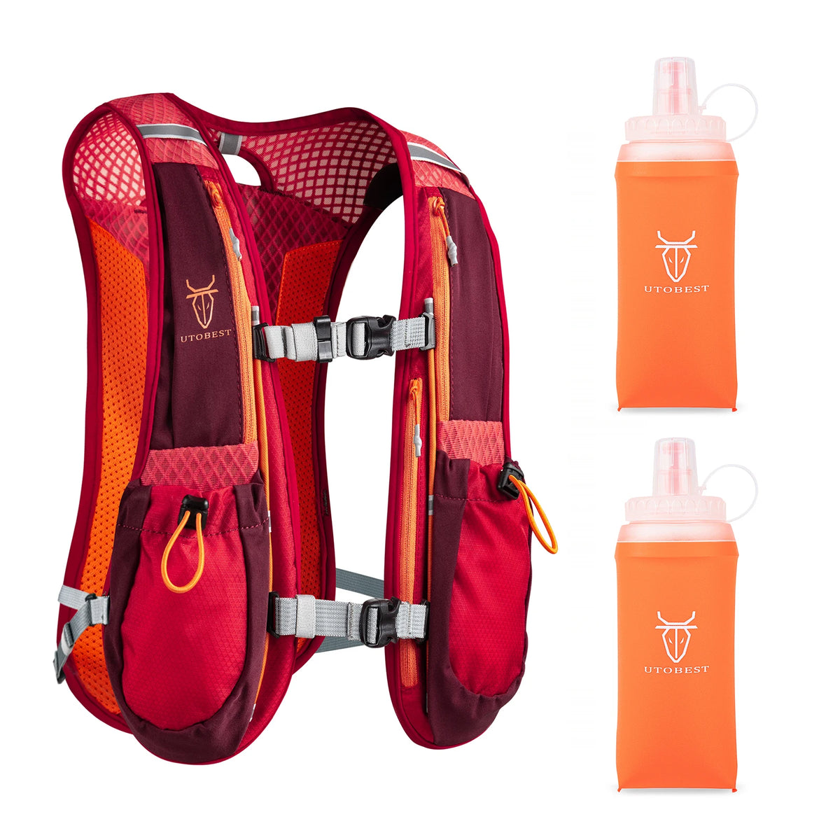 UTOBEST Running Hydration Vest 5L Lightweight Hydration Backpack with 2pcs 350ml Water Bottles for Bicycle Marathon Hiking