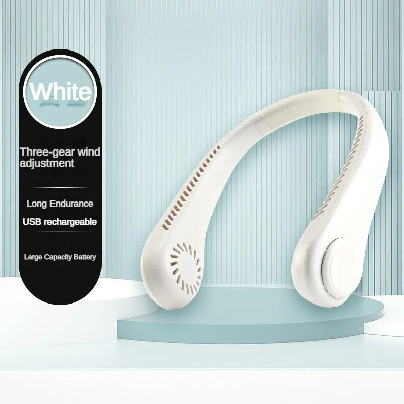New Mini Neck Fan Portable Bladeless Hanging Neck 1200mAh Rechargeable Air Cooler 3 Speed Mini Summer Sports Fans