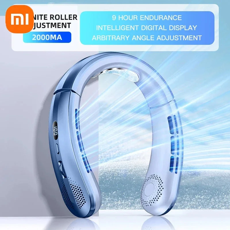Xiaomi Portable Mini Hanging Neck Fan Digital Display Power Bladeless Fan Neckband Air Cooler USB Rechargeable Fan Cooling Tool