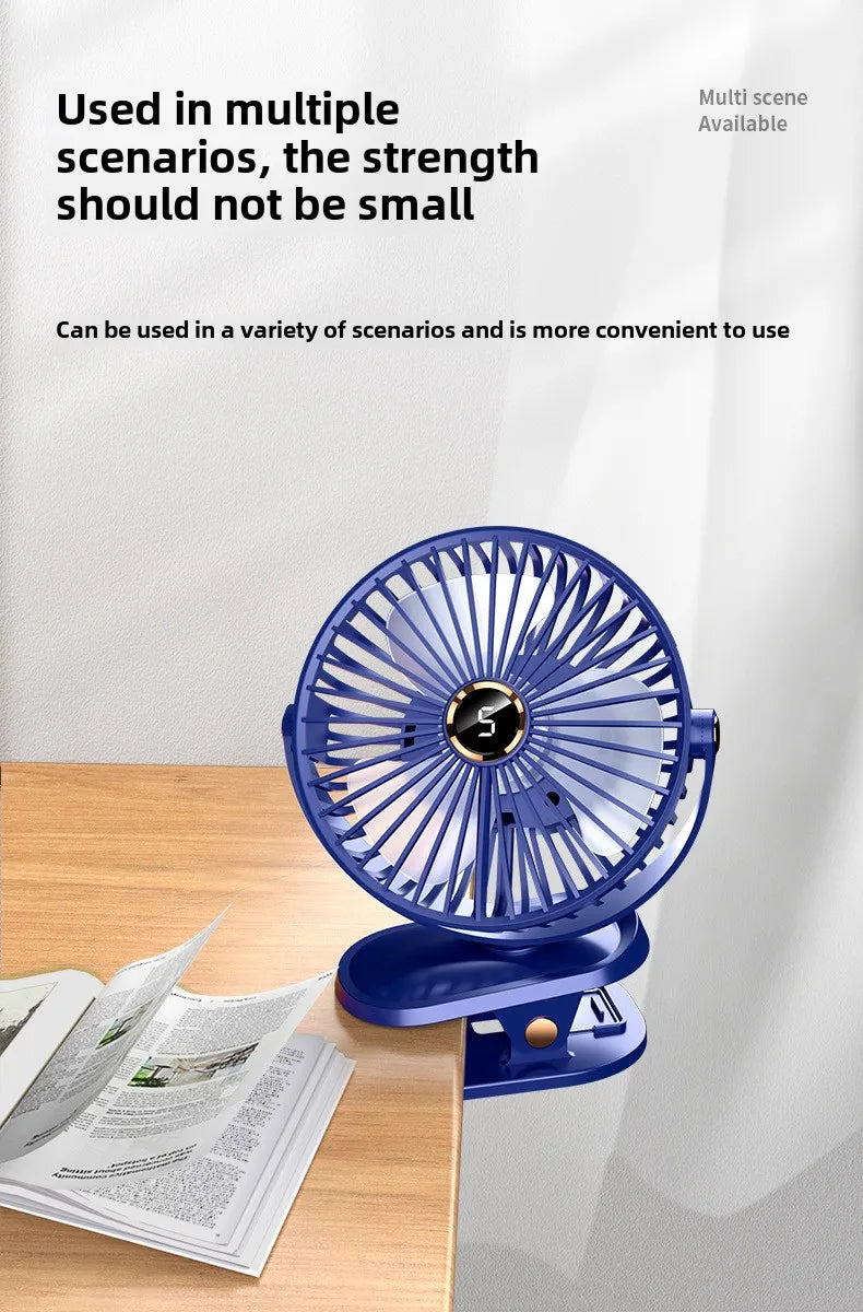 1800mAh Clip Electric Fan 5 Speed Quiet Rechargeable Desktop Portable Air Circulator Wireless Fan with LED Light Camping Fans