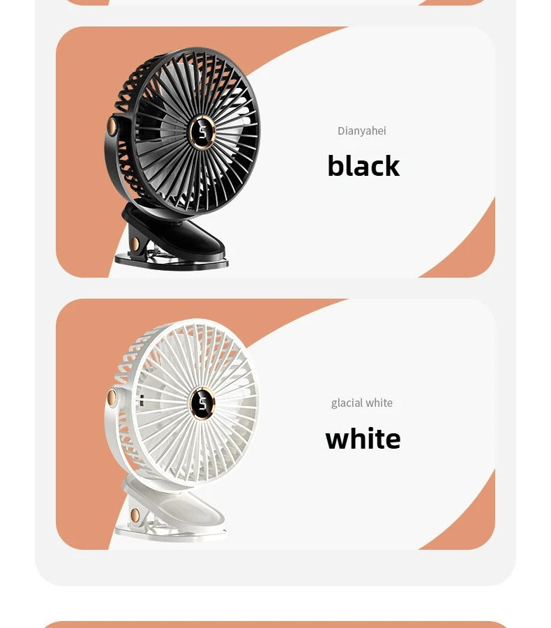 1800mAh Clip Electric Fan 5 Speed Quiet Rechargeable Desktop Portable Air Circulator Wireless Fan with LED Light Camping Fans