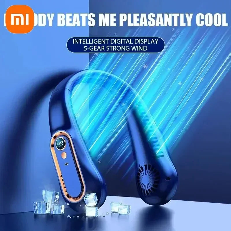 Xiaomi Neck Fan Digital Display Power Ventilator Leafless Neck Band Fan Portable Mini Air Cooler USB Rechargeable Fan