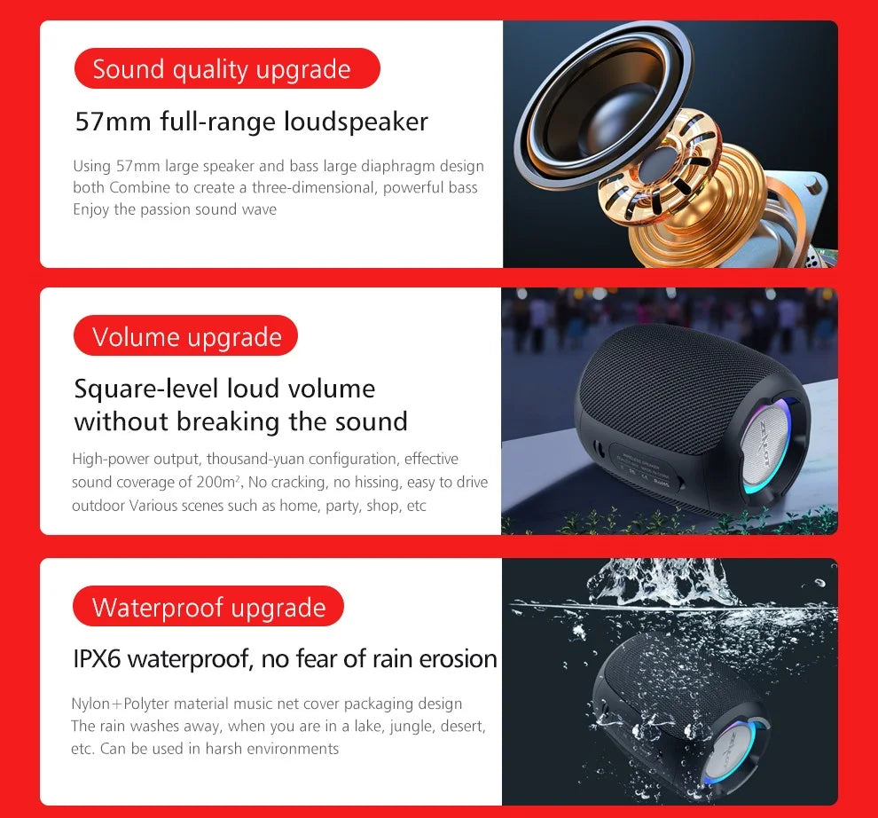 ZEALOT-S53 Portable Bluetooth Speaker 10 hours 10w super loud sound bluetooth speaker IPX6 waterproof for phone TF card USB