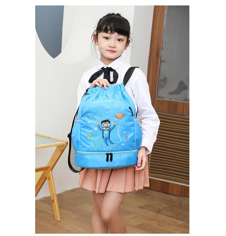 Kids Swimming Backpack Children Dry Wet Sports Gym Fitness Bag Waterproof Beach Shoulder Rucksack  Cartoon Travel Duffel Pack