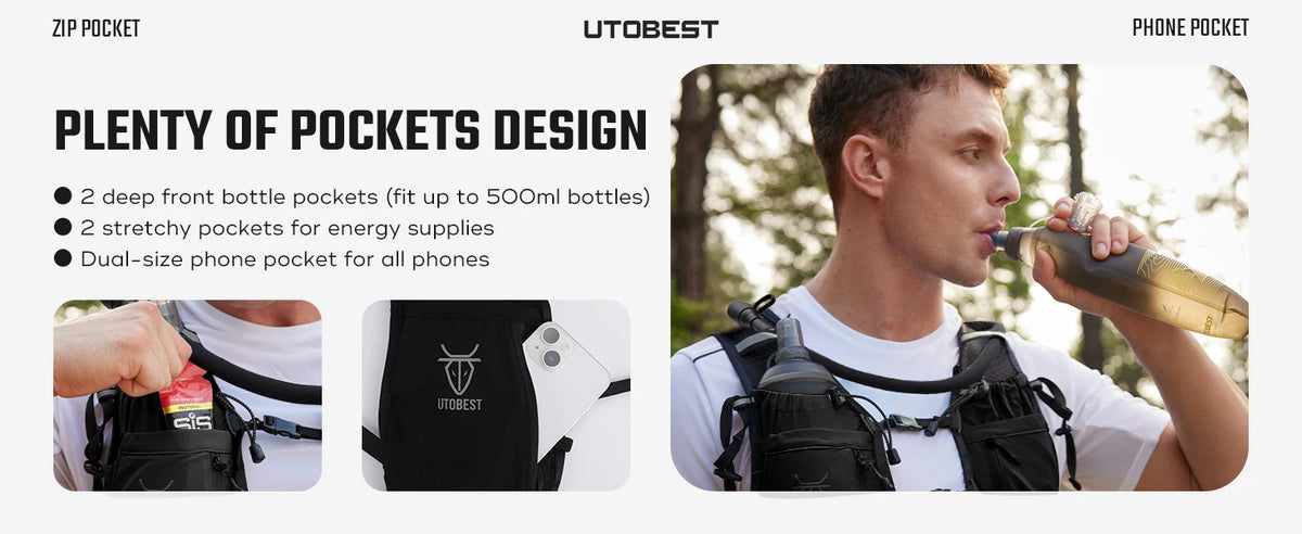 UTOBEST Trail Running Backpack 10L Ultra Lightweight Hydration Vest with 2L Water Bladder for Outdoor Hiking Cycling Marathon