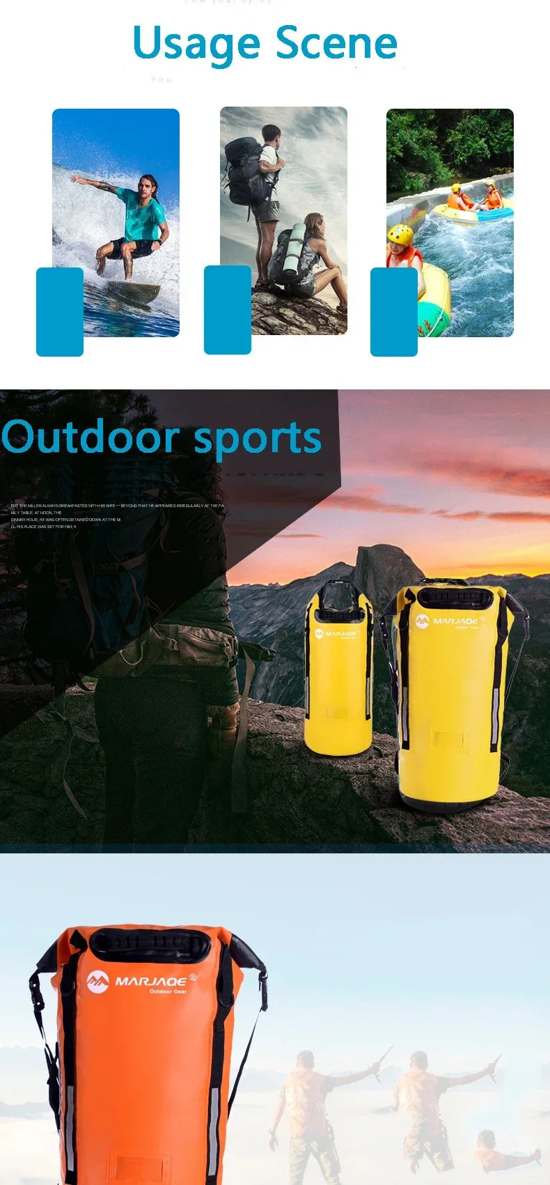 40L Waterproof Outdoor Backpack Dry Swimming Boating Rucksack Storage Pack Roll Top Rafting Kayaking Water Floating Sack