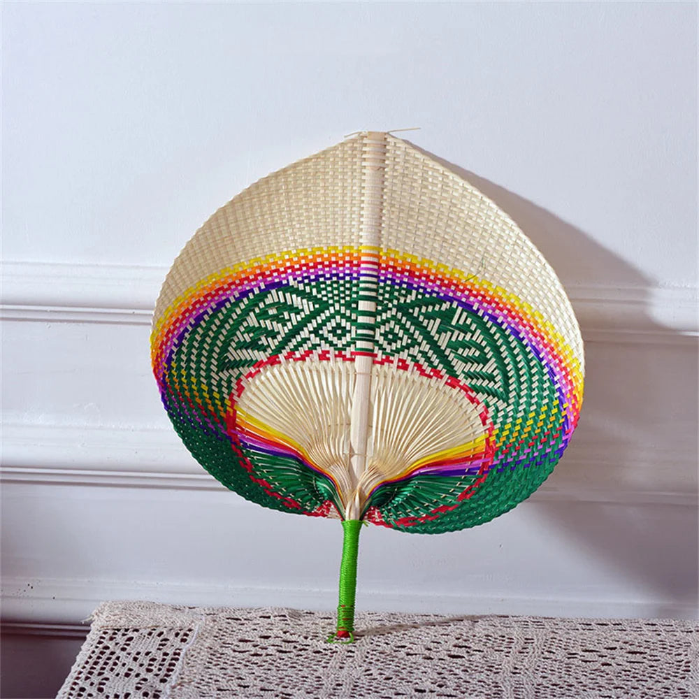Handmade Bamboo Woven Fan Straw Woven Summer Cooling Hand Fan Creative Sunflower Fan Peach Heart Large Fan