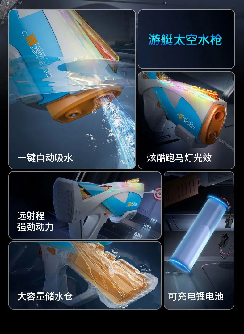 Electric Water Gun Toy for Kids Automatic Suction Blaster Handheld Outdoor Splash Soaker Space Style Boat Play Beach Shooting Fu