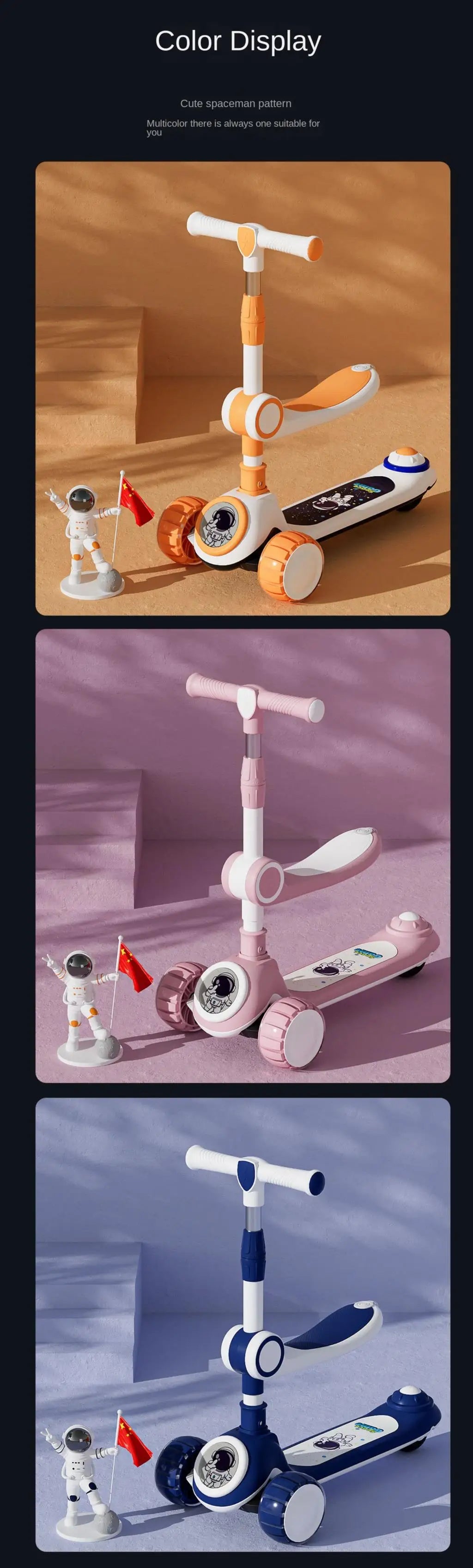 Cycling City Foldable Space Children's Scooter With Seat Push Handle Baby Toy Car Super Load-bearing Music Flash Wheel Scooter