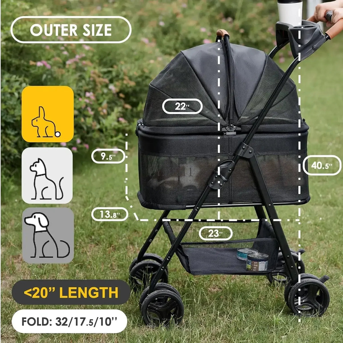 Folding 3-in-1 Dog Stroller with Removable Travel Carrier