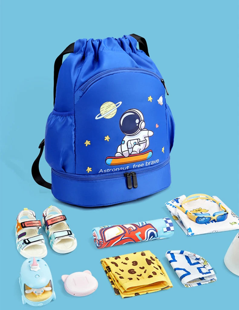 Kids Swimming Backpack Children Dry Wet Sports Gym Fitness Bag Waterproof Beach Shoulder Rucksack  Cartoon Travel Duffel Pack