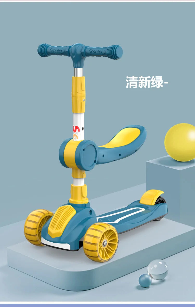 Cycling City 2-12 Years Old Children's Scooter Foldable Scooter With Music Light 3-wheel Scooter 4-speed Adjustable Balance Car