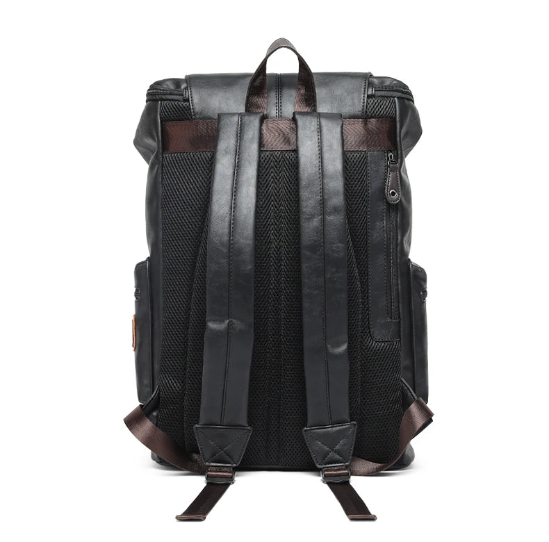 Men Pu Leather Backpack Men's Large Antitheft Travel Backpack Laptop Bag Black Bagpack Boy Big School Male Business Shoulder Bag