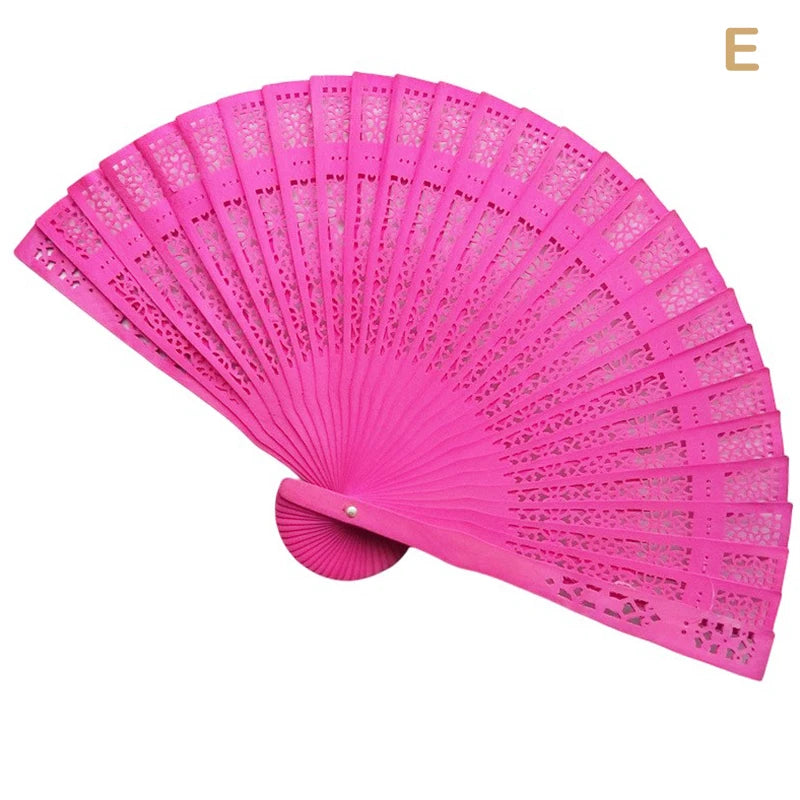 Fashion Wedding Hand Fragrant Party Carved Bamboo Folding Fan Chinese Wooden Fan Vintage Hollow Antiquity Folding Fan
